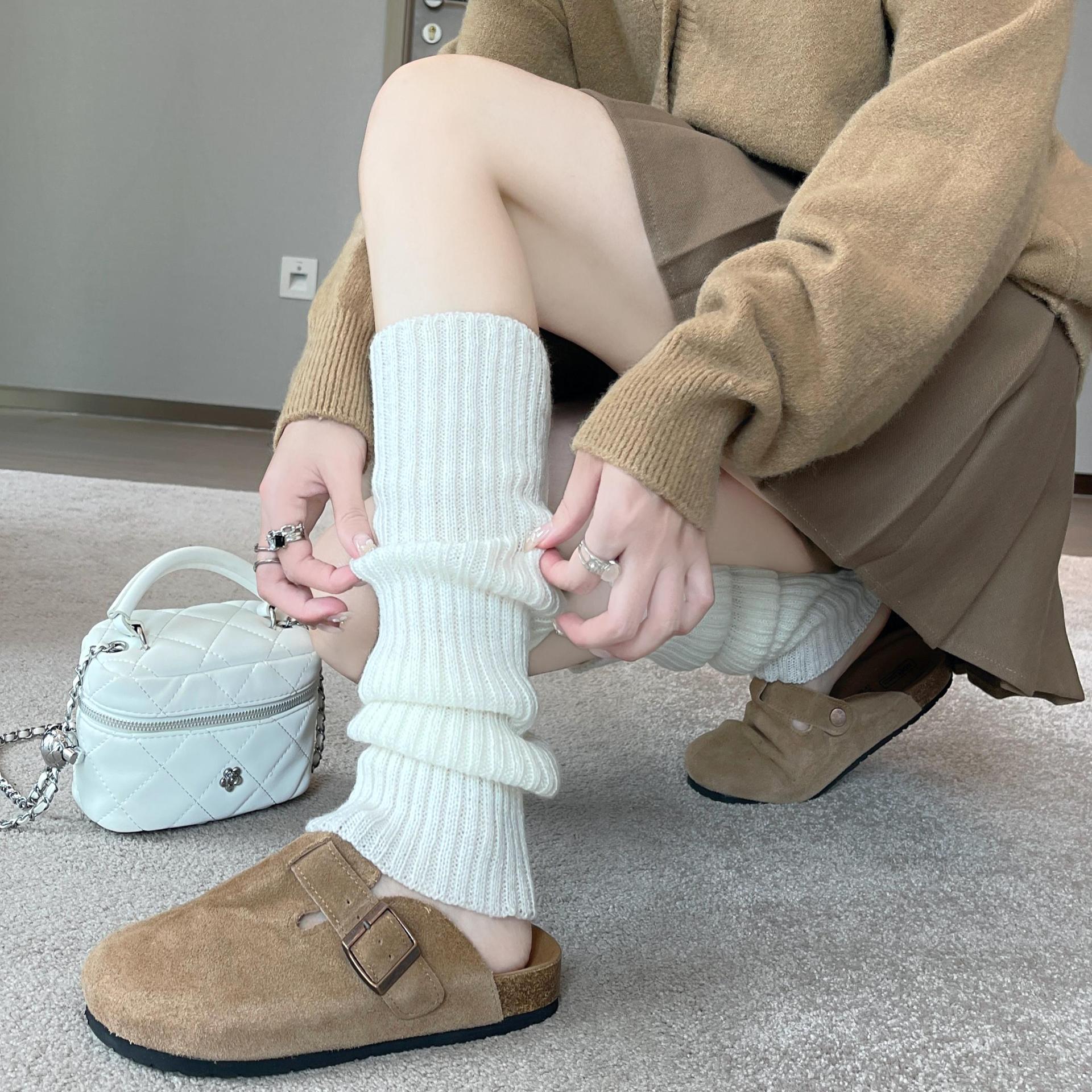 日系腿套袜子jk秋冬季潮流保暖软妹lolita软妹针织白色毛线袜套女