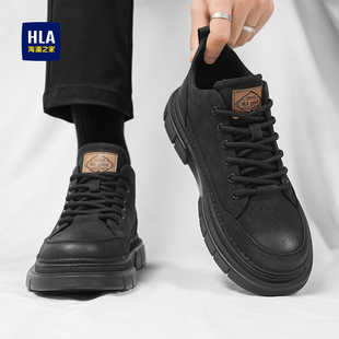 海澜之家黑色马丁靴男款春秋冬季低帮运动休闲皮鞋男士厚底工装鞋
