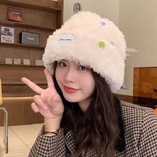 冬季新款帽子女秋冬天毛绒渔夫帽保暖毛茸加厚显脸小仿兔毛针织
