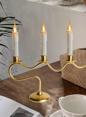 欧式复古简约波浪形曲线铁艺烛台搭配电子蜡烛客厅餐桌浪漫氛围感