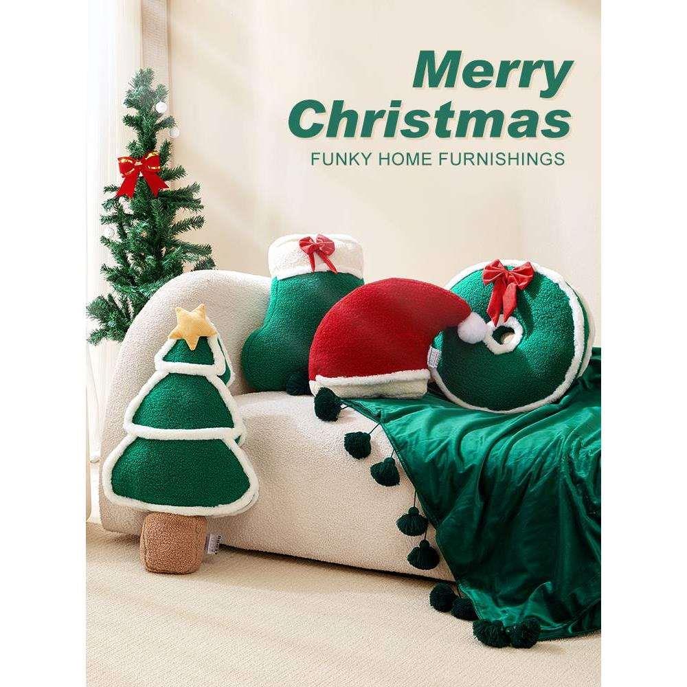 圣诞抱枕圣诞节礼物圣诞树装饰娃娃公仔沙发靠垫飘窗靠枕玩偶摆件