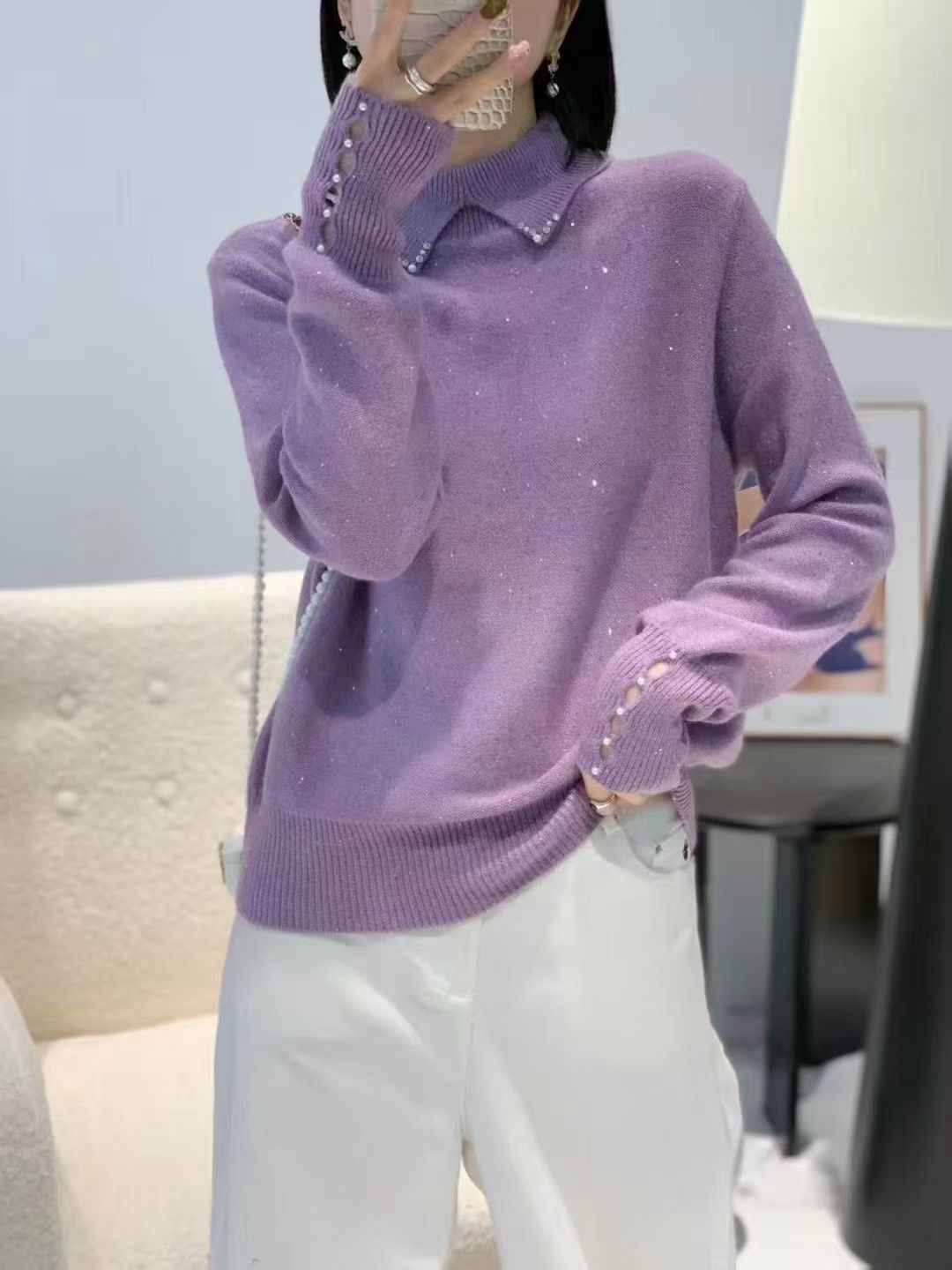 2025新款时尚百搭宽松显瘦上衣女设计感小众潮针织衫潮3133