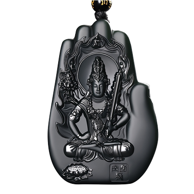 和田玉属羊猴大日如来塔青玉吊坠