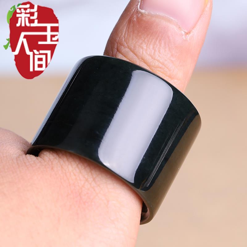 天然和田玉墨玉扳指男士大拇指戒指玉石指环加宽扳指文玩玉器手饰