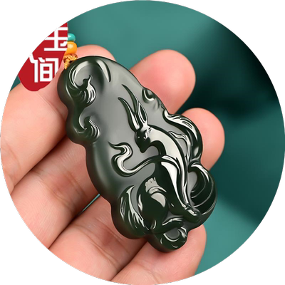 彩玉和田玉塔青牌子九尾狐吊坠男女款玉石项链玉坠黑羊脂玉佩玉挂