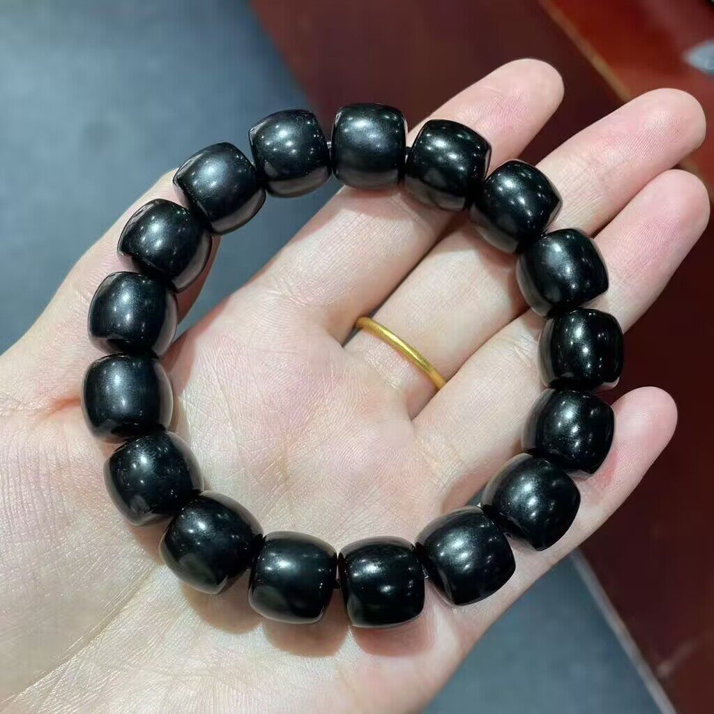 和田玉墨玉羊脂级直切桶珠手串