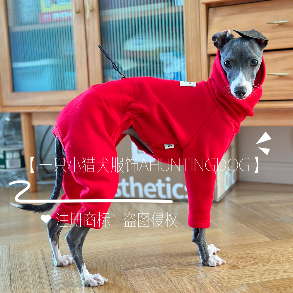 新年喜庆红色加绒四脚衣保暖小灵缇惠比特细狗衣服