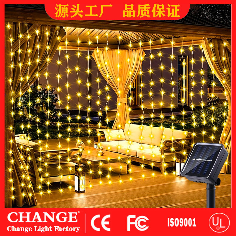 跨境LED铜线窗帘灯串USB圣诞装饰星星仙女灯彩灯串灯太阳能铜丝灯