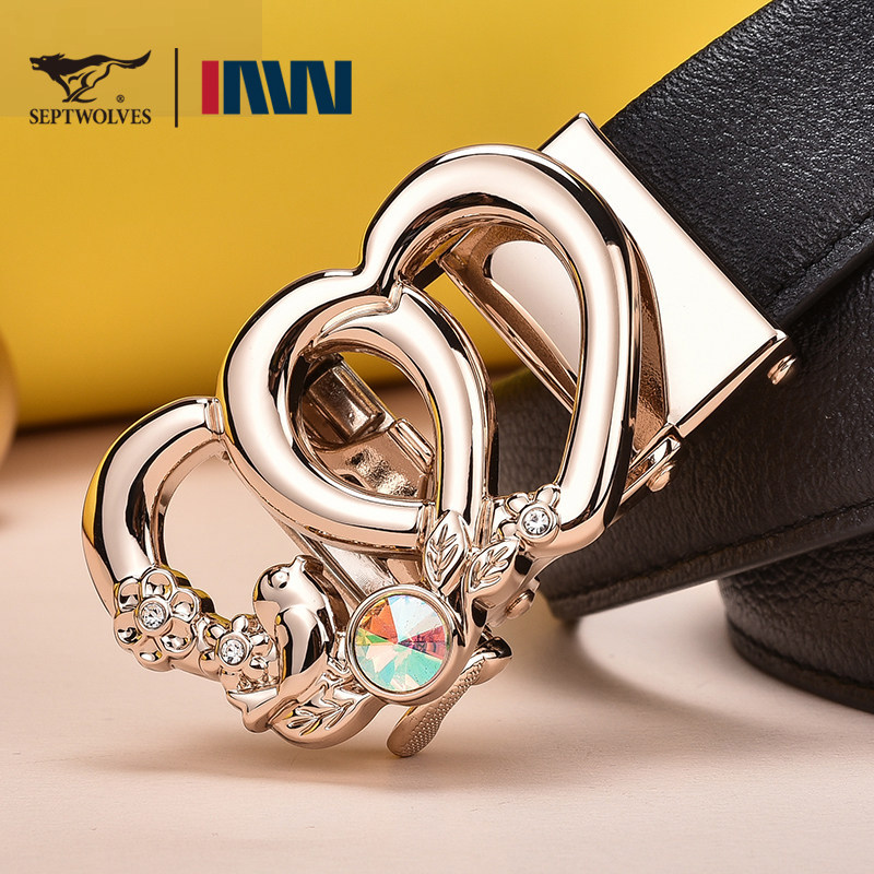 七匹狼皮带女士百搭2026新款真皮自动扣时尚腰带女配牛仔裤镶钻款