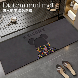 潮玩熊卫生间门槛石地垫进门入户长条地毯浴室防滑硅藻泥吸水脚垫