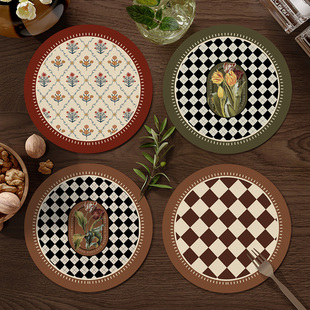 复古茶杯垫家用隔热餐具垫锅碗垫圆形桌面防烫保护垫子餐具垫 美式