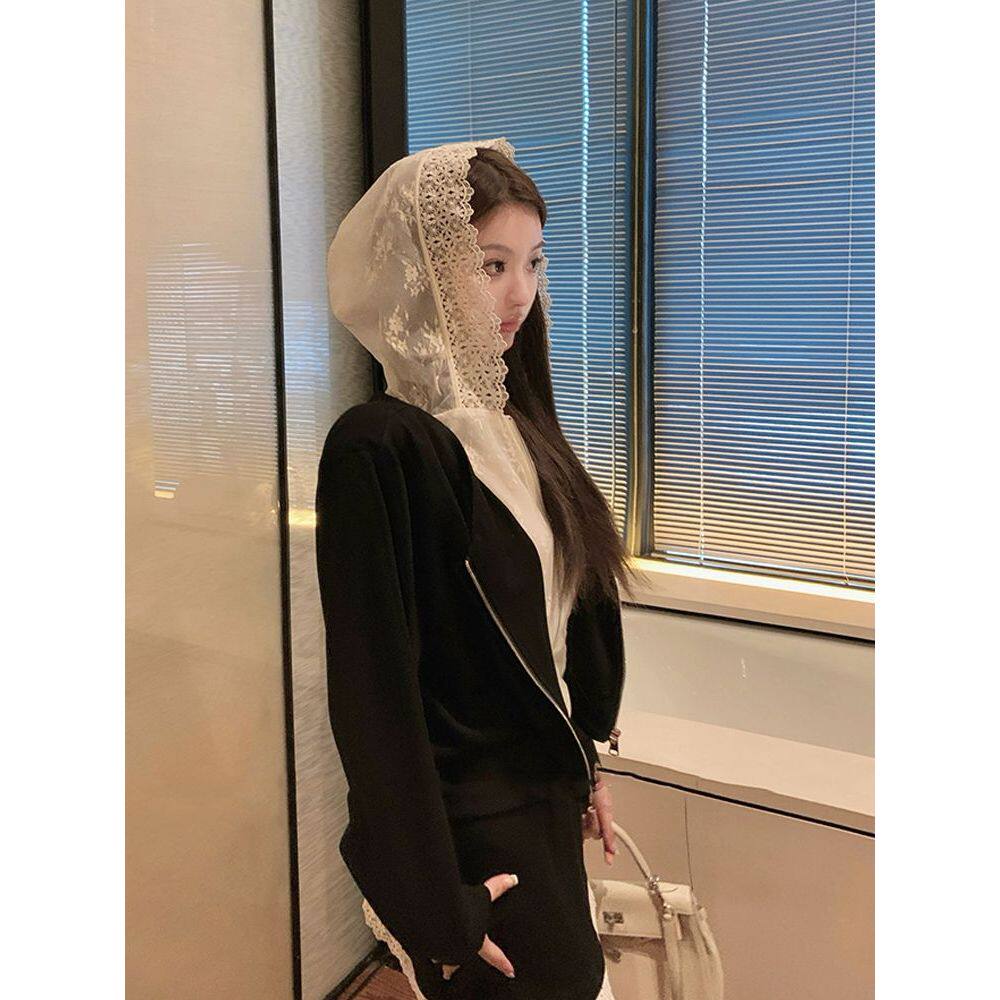 【蕾丝仙女】蕾丝连帽针织外套半裙子套装上衣+半裙别致俩件套