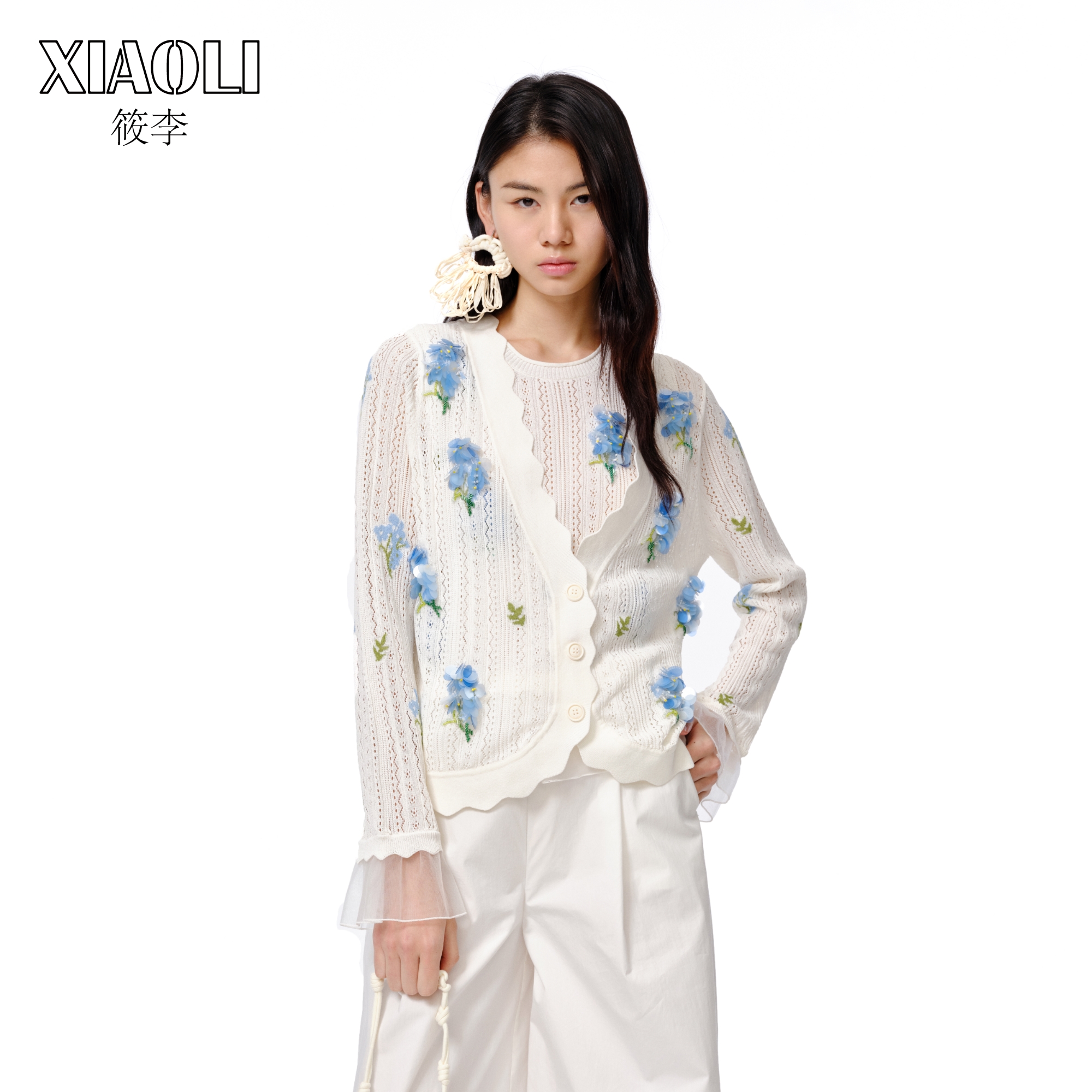 XIAOLI筱李立体嵌花针织开衫女