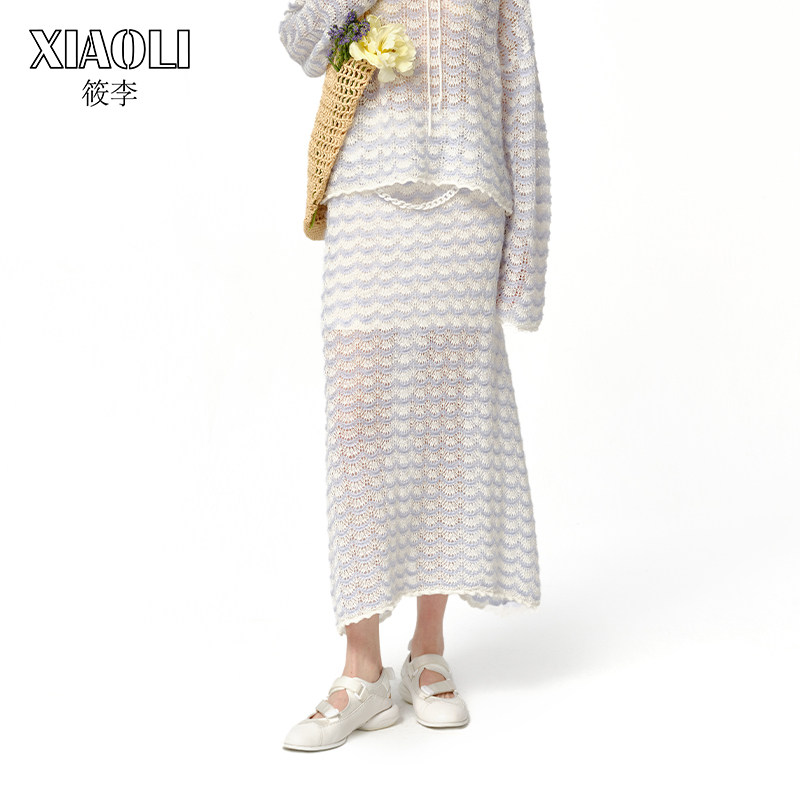 【设计师品牌XIAOLI筱李】蓝白镂空钩花半裙长裙（不含腰链）