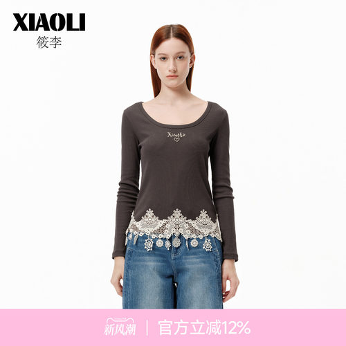 XIAOLI筱李蕾丝边长袖打底T恤