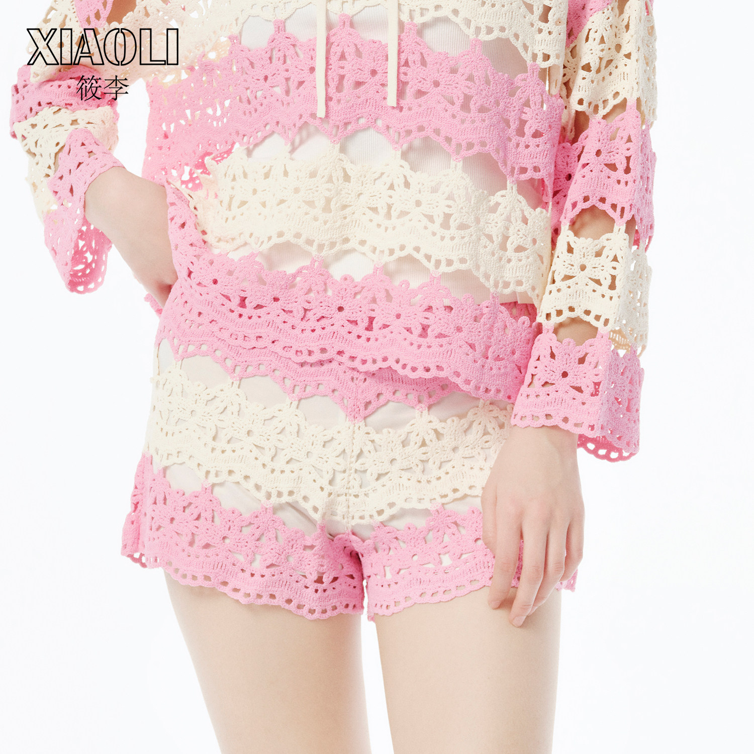 【XIAOLI筱李】春夏新品仿手绣镂空蕾丝针织短裤（含内搭）