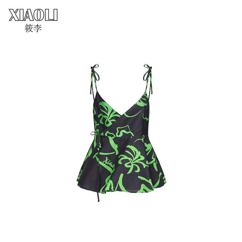 XIAOLI筱李荷叶边吊带上衣
