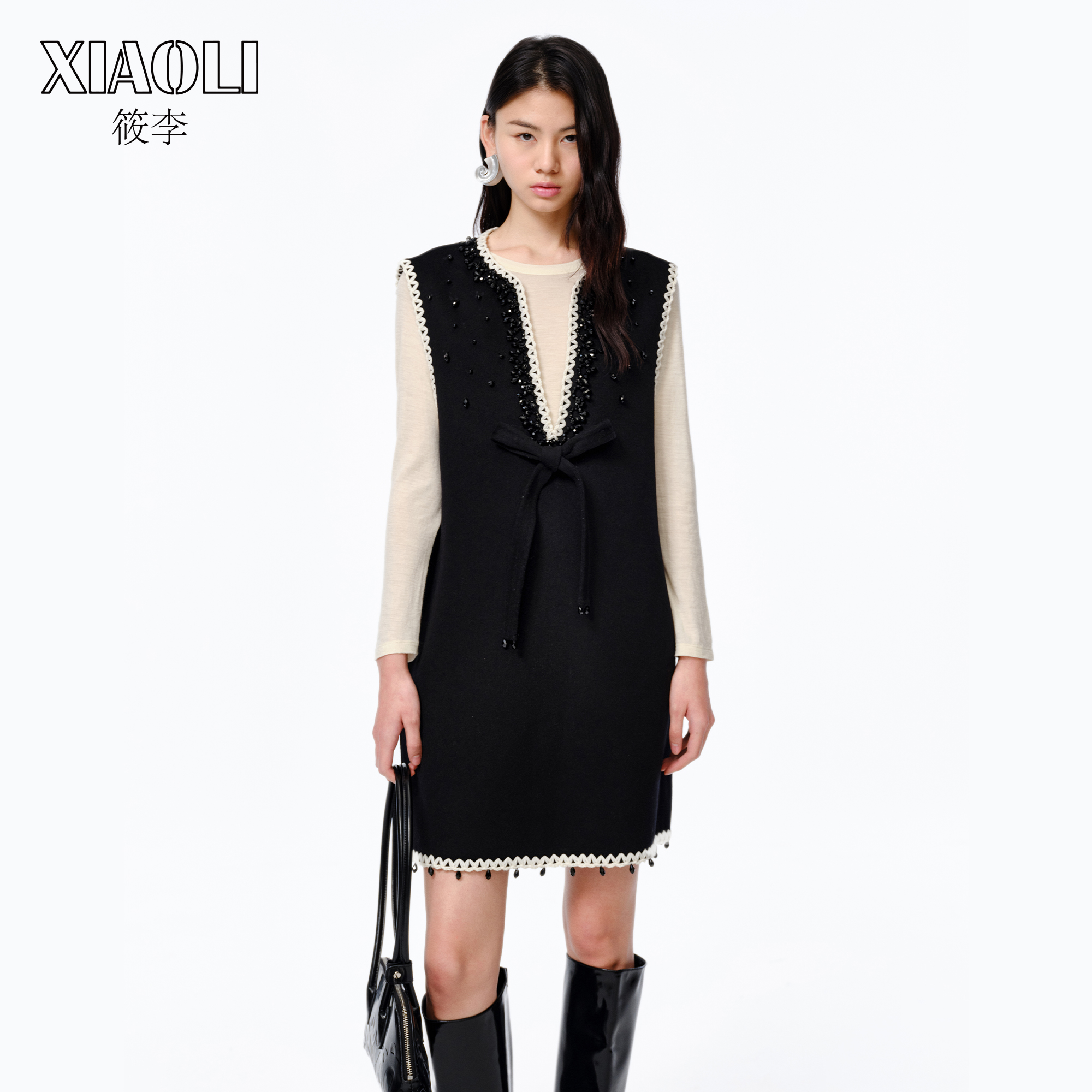 【新年限定】XIAOLI筱李设计师款手钩边钉珠背心裙