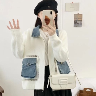 韩里韩气牛仔拼接外套女2025秋季新款重工口袋撞色短款宽松上衣潮