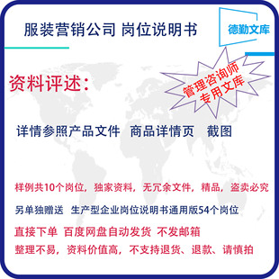 运动服饰服装公司营销总监销售公共关系督导产品岗位职位说明书