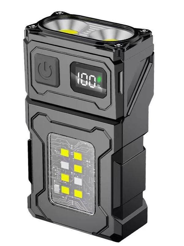 강한 빛 손전등 미니 키 체인 충전 회전 조정 다기능 자기 흡입 소형 휴대용 초고휘도 다중 광원