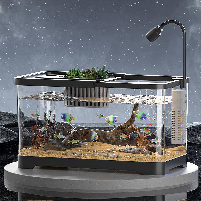 桌面鱼缸家用客厅水族箱造景过滤制氧一体式生态缸带盖高透金鱼缸