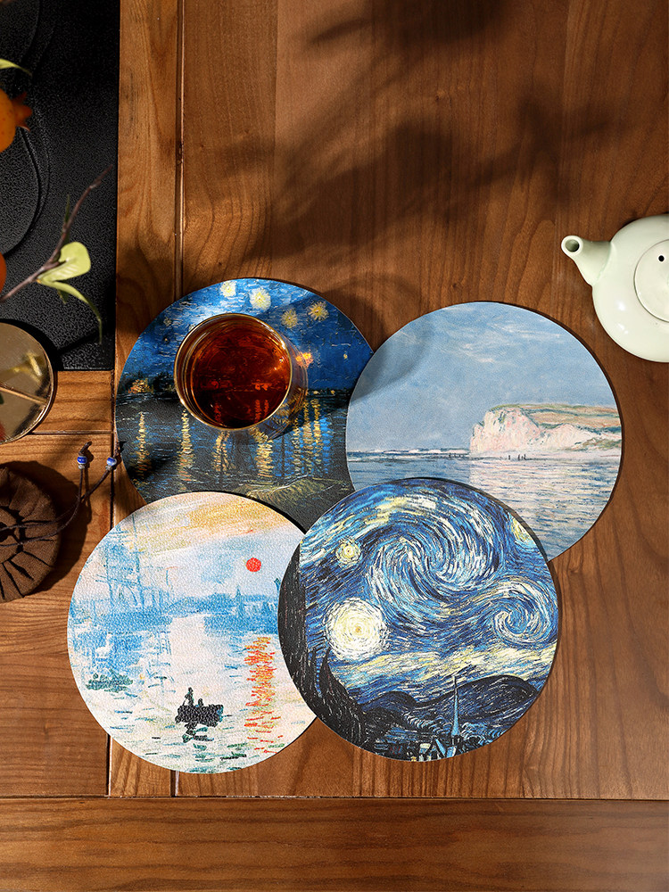 餐垫防水防油免洗桌垫圆形桌面隔热垫艺术梵高星空画皮革杯垫垫子,居家布艺,餐垫,淘宝优惠券,粉丝福利购,淘宝优惠卷