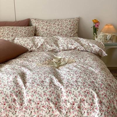 满溢温柔｜法式米色浪漫小玫瑰花被套纯棉四件套豆沙色床单床笠