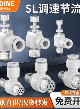 节流阀SL6/8/10-01/02/03/04流量调速阀手动调压白色气动气缸接头