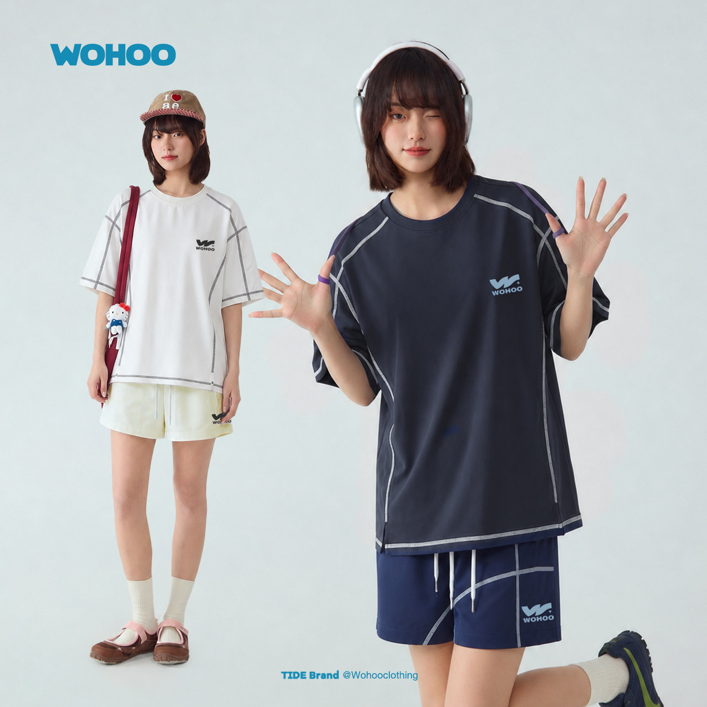 【所有女生直播间】wohoo设计感休闲运动套装情侣款夏季新款夏装