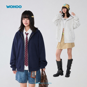 【所有姐姐的衣橱直播间】wohoo美式开衫卫衣纯色宽松连帽上衣