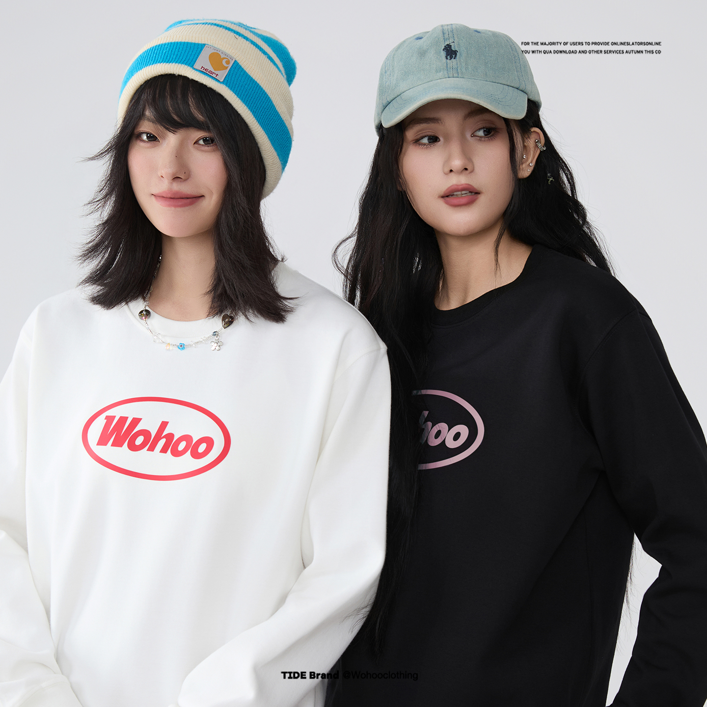 WOHOO圆领卫衣女情侣装