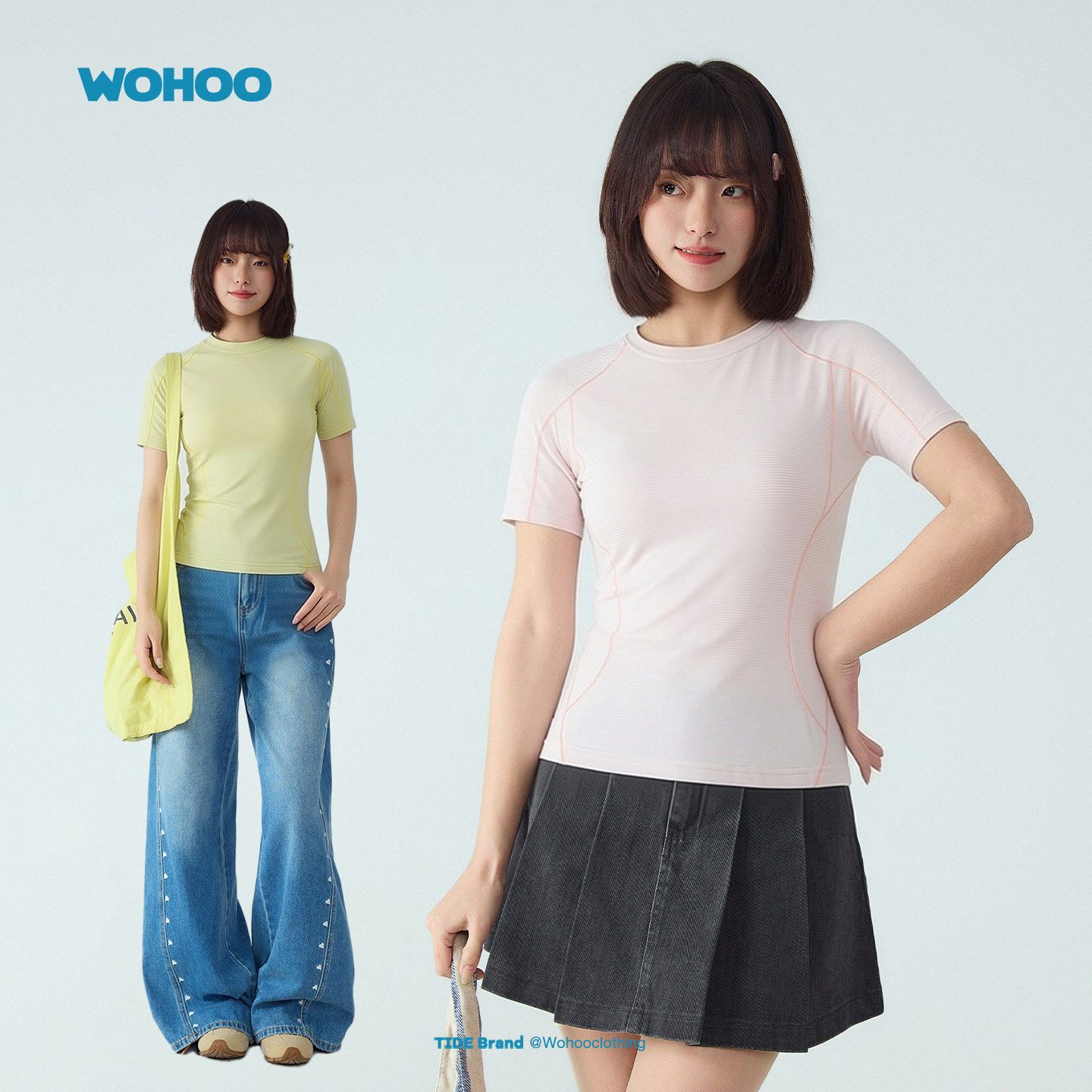 【所有女生直播间】wohoo圆领短袖T恤女款夏季新款修身显瘦半袖t