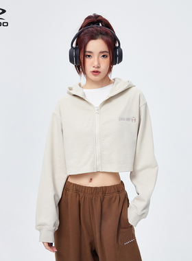 WOHOO糖果色休闲短款多巴胺宽松连帽卫衣甜辣街头露脐春开衫外套