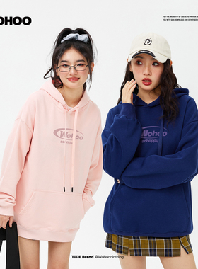 WOHOO 原创潮牌简约logo连帽卫衣早秋可叠穿通勤百搭套头情侣上衣
