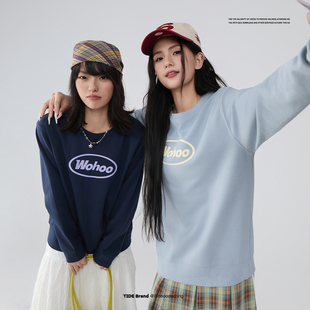 潮牌百搭无帽套头宽松潮上衣 秋季 WOHOO圆领卫衣女情侣装 2025新款