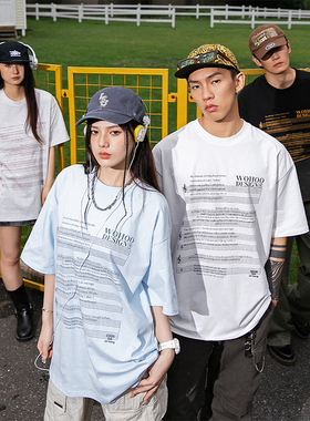 wohoo乐谱短袖夏季美式嘻哈街头潮牌宽松纯棉半袖T恤情侣男女同款