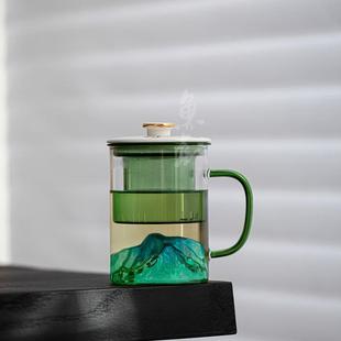 耐热玻璃茶杯个人专用办公杯水杯家用翠山带盖茶水分离过滤泡茶杯