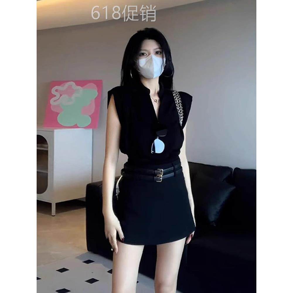 夏日女性黑色套装裙，小高腰a字裙，性感紧身裙，皇家姐妹式短裙