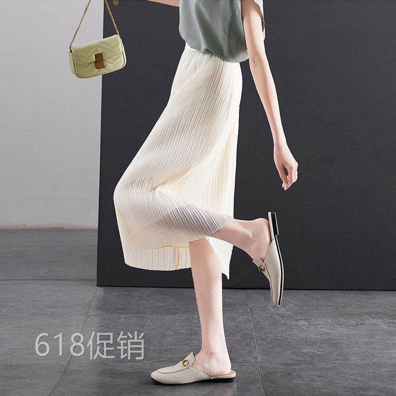日系重工压褶牙签褶直筒半身裙女2025夏装小个子显高显瘦白色半裙