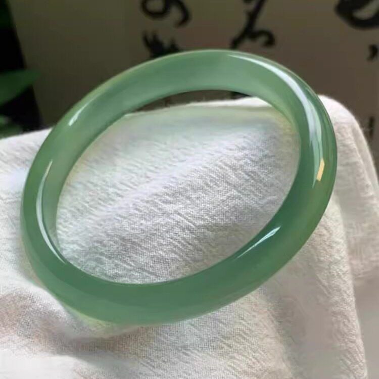 天然冰种油青色手镯女款冰种玉髓手镯马料正圈晴水玉镯玉石手镯