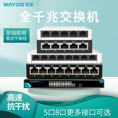 wayos维盟8口千兆交换机即插即用
