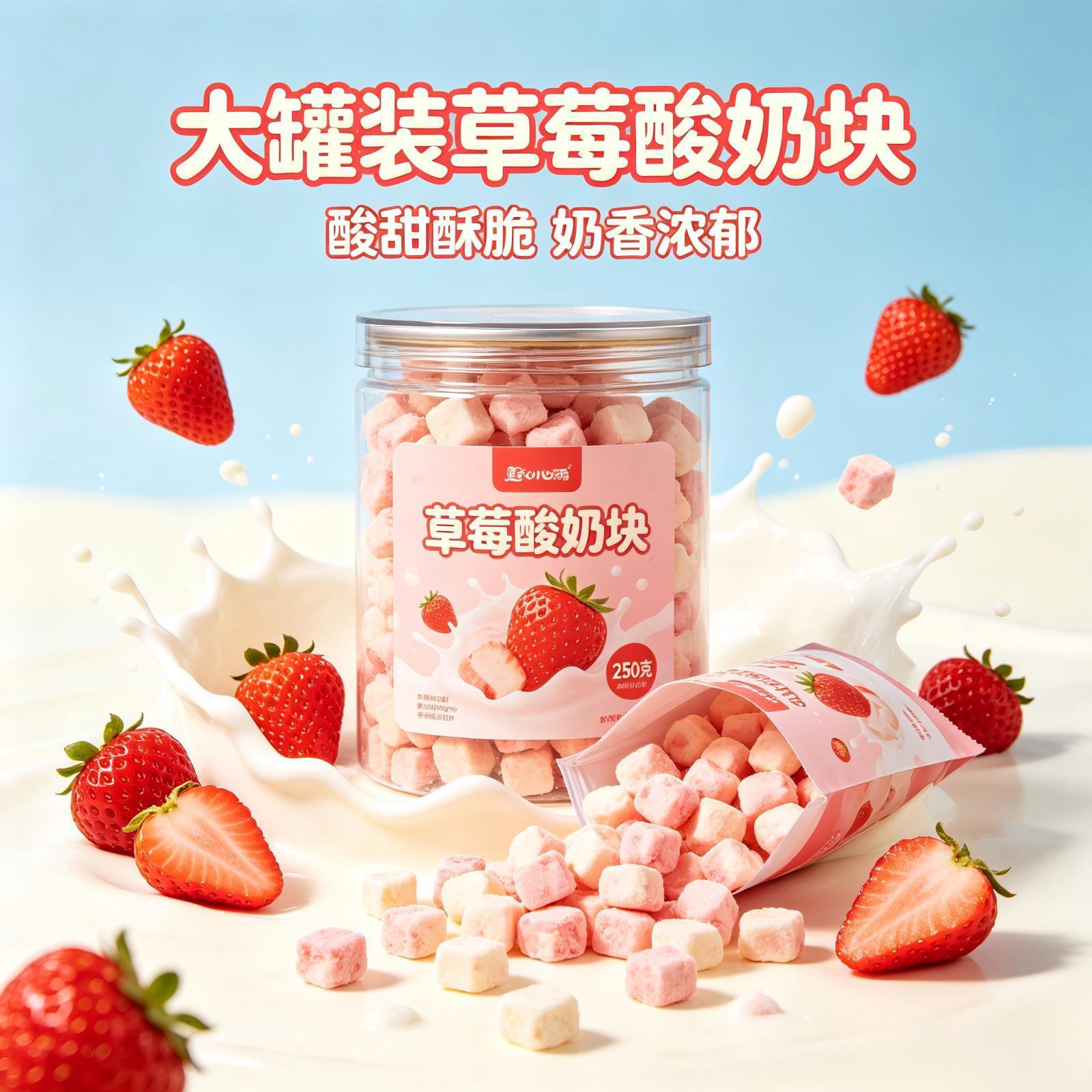 奶香草莓酸奶块冻干鲜果制作 小孩爱吃酥脆果干 250g