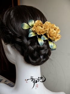 非遗绒花橙黄牡丹发夹高级古典古风妆造头饰汉服旗袍饰品国风礼物