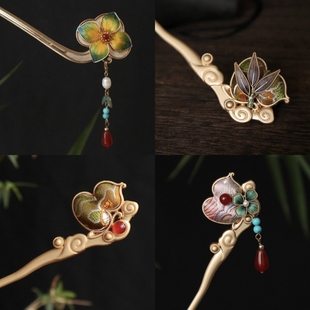 新款非遗宋锦葫芦发簪多款日常新中式旗袍头饰国风绒花金属簪子