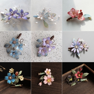 与归记多款非遗绒花发夹日常百搭花朵头饰汉服旗袍新中式手工发饰