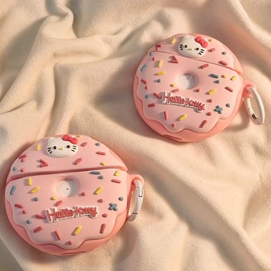 粉色HelloKitty甜甜圈适用airpodspro2代保护套苹果耳机保护壳airpods3无线蓝牙耳机套airpod1/2代硅胶耳机壳