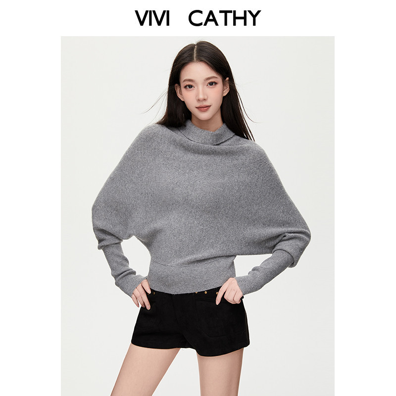 VIVICATHY2025秋冬法式复古半高领毛衣女宽松松弛感针织上衣