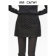 VIVICATHY2025秋冬灰色波点半身裙女复古高腰小个子包臀毛呢短裙
