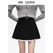 拼接裙摆百褶半身裙女韩系防走光a字西装 短裙